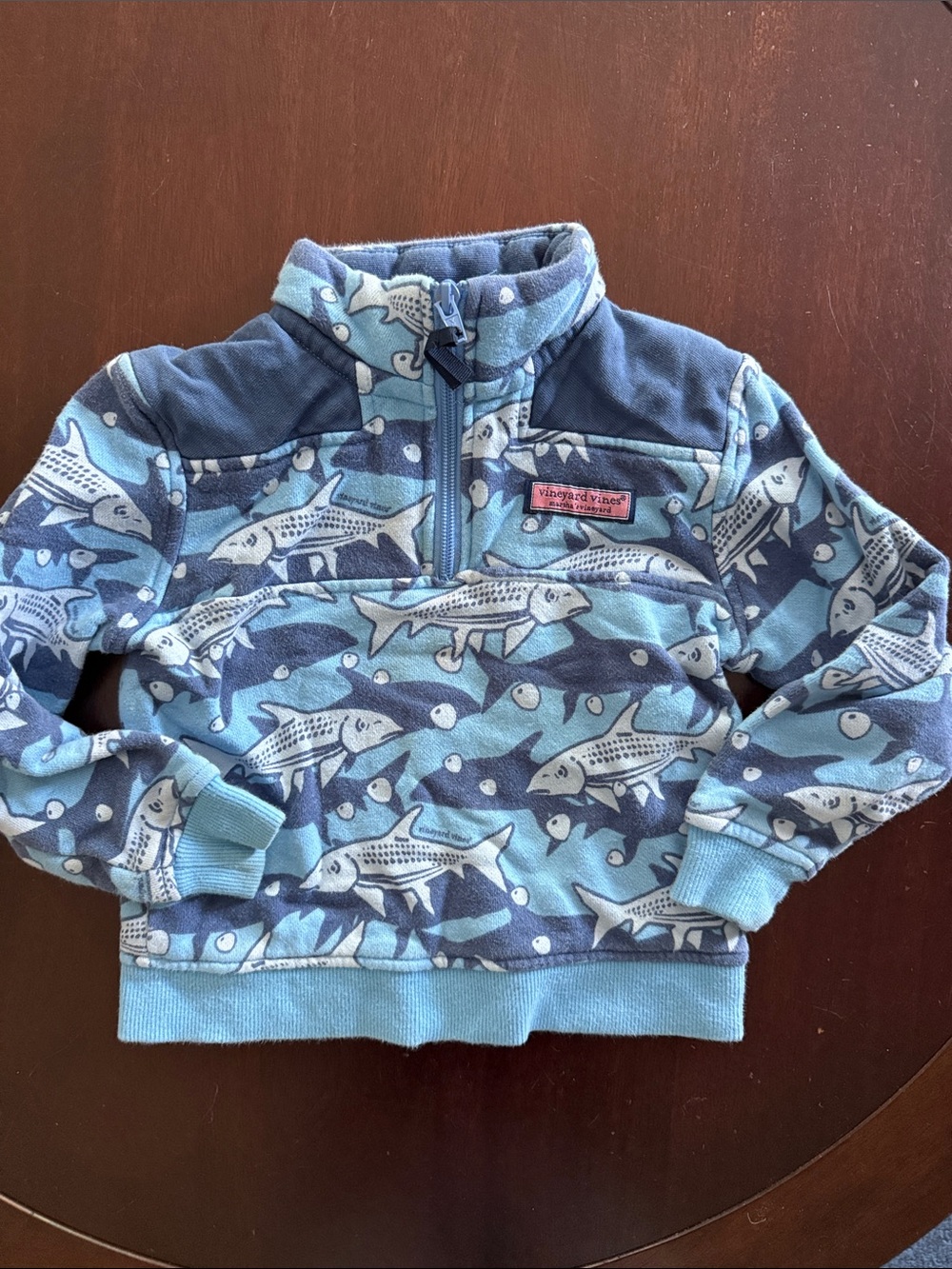 Vineyard Vines Blue Fish-Print Half-Zip Pullover